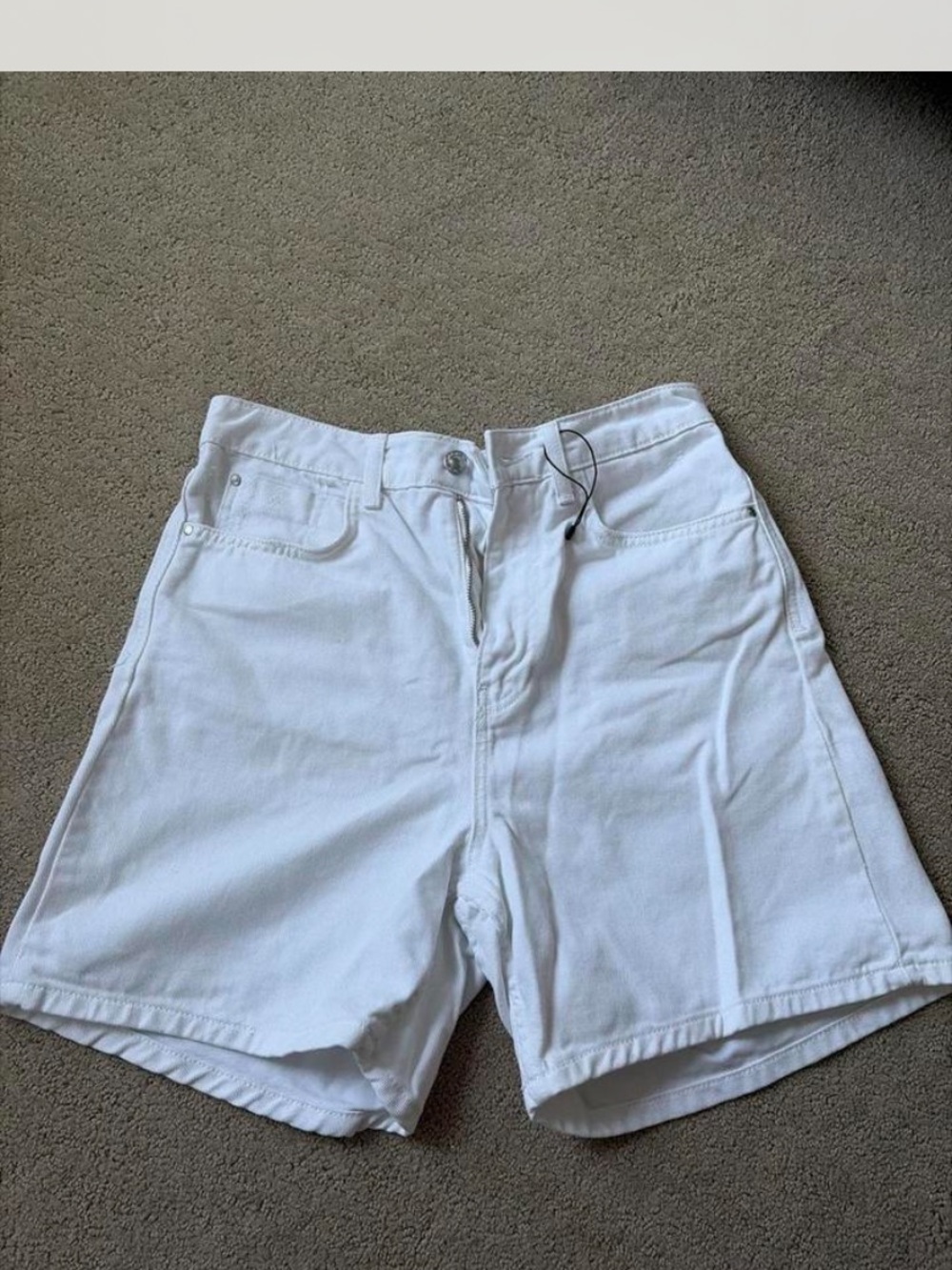 Zara High-Waisted White Denim Midi Shorts